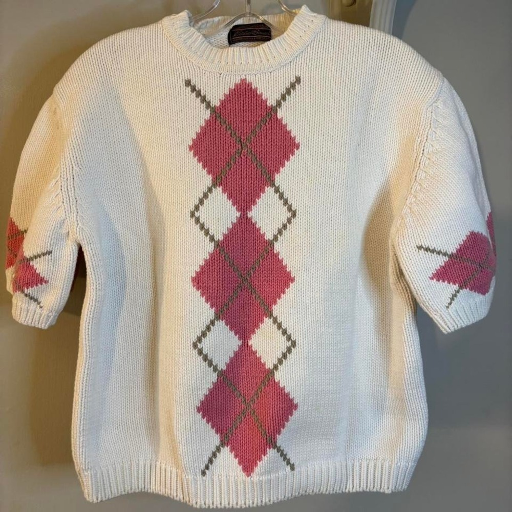 VTG EDDIE BAUER Short Sleeve Argyle Sweater pink